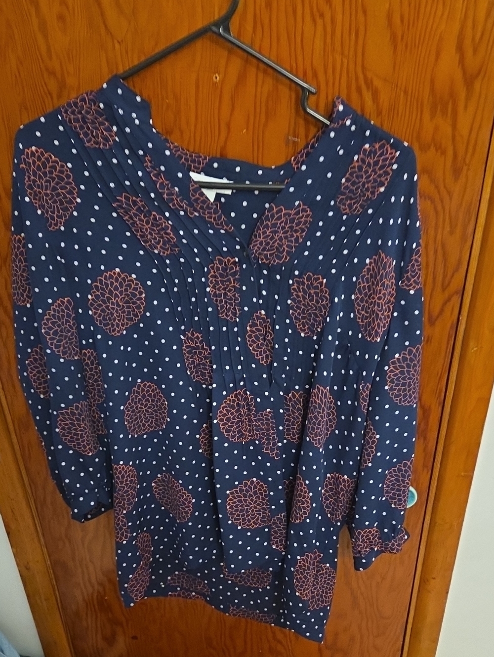 Charter Club Navy Tunic with Rust Floral and White Dots